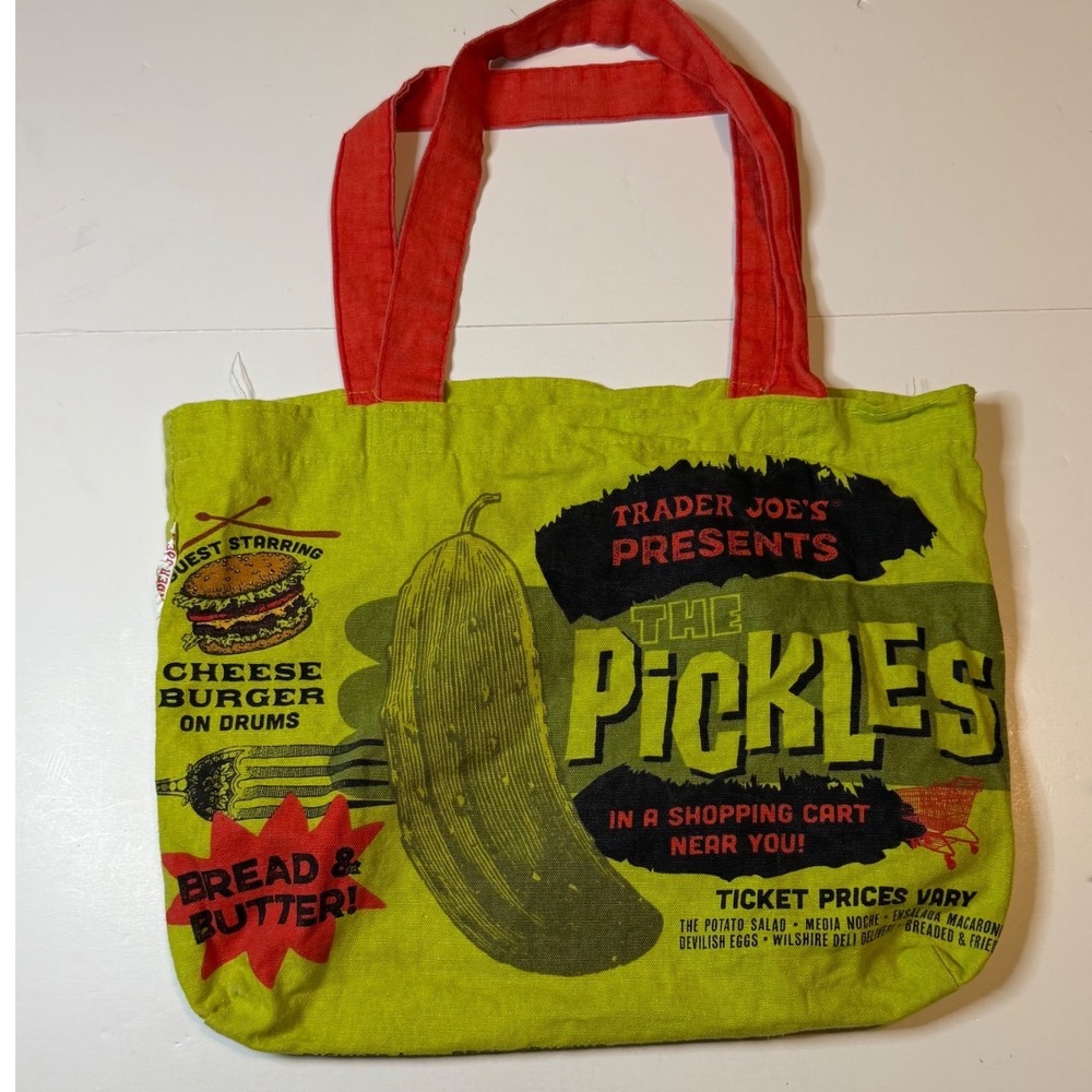 Trader Joe's Pickle Print Tote Bag Reusable canvas shopper